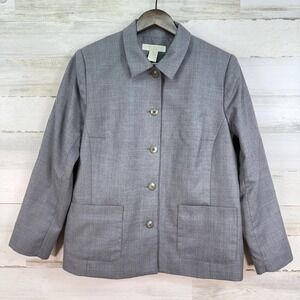 Appleseeds Petites Gray Wool Blend Blazer Jacket Petite 14P Button Front Pockets